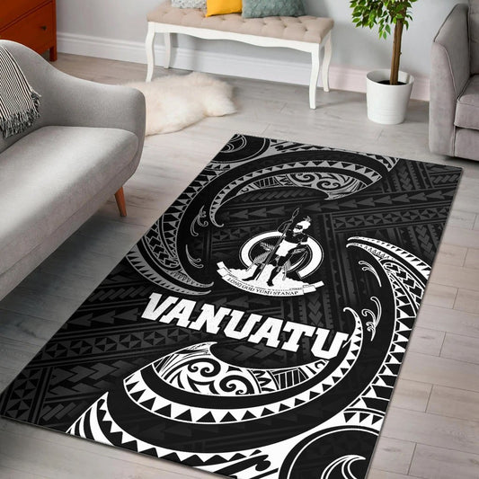 Vanuatu Polynesian Area Rug - White Tribal Wave