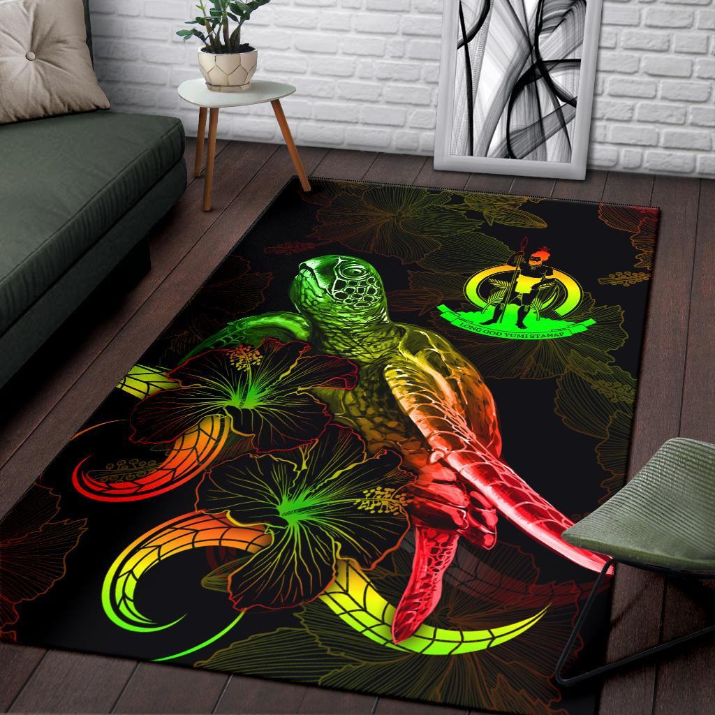Vanuatu Polynesian Area Rugs - Turtle With Blooming Hibiscus Reggae