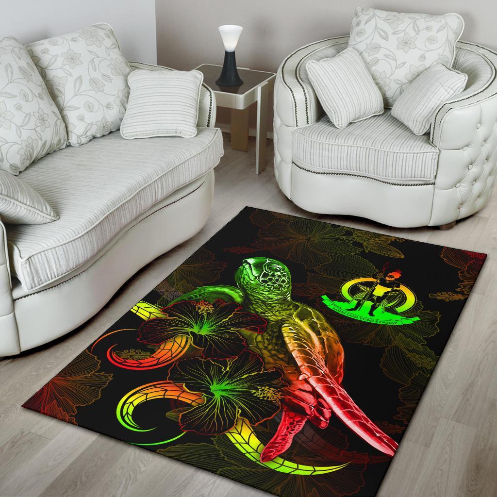 Vanuatu Polynesian Area Rugs - Turtle With Blooming Hibiscus Reggae