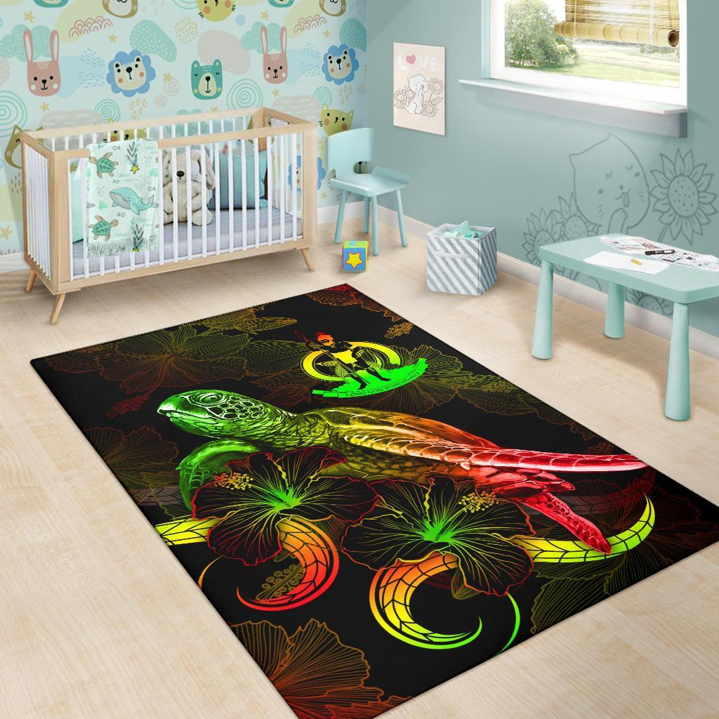 Vanuatu Polynesian Area Rugs - Turtle With Blooming Hibiscus Reggae