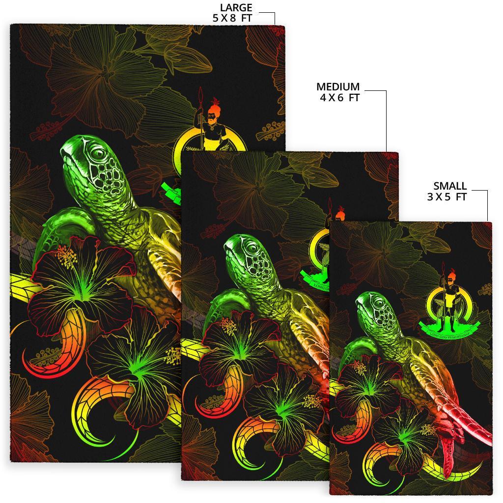 Vanuatu Polynesian Area Rugs - Turtle With Blooming Hibiscus Reggae