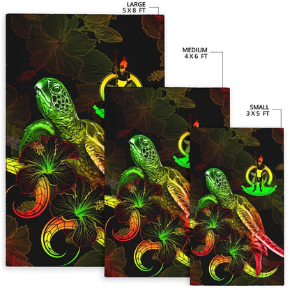 Vanuatu Polynesian Area Rugs - Turtle With Blooming Hibiscus Reggae