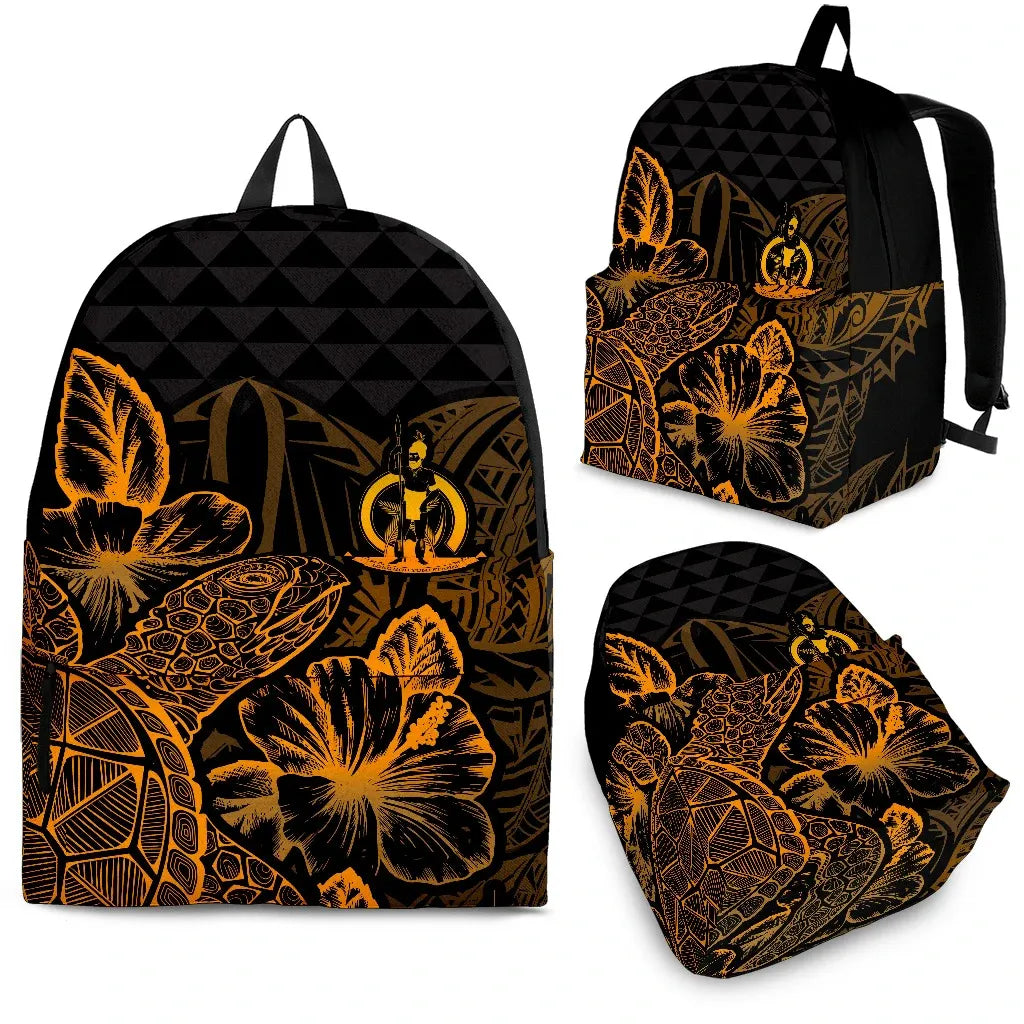 Vanuatu Polynesian Backpack Turtle Hibiscus Gold