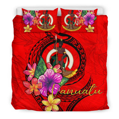 Vanuatu Polynesian Bedding Set - Floral With Seal Red