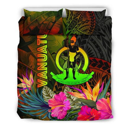 Vanuatu Polynesian Bedding Set - Hibiscus And Banana Leaves