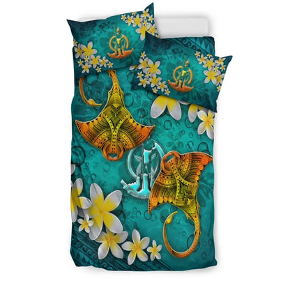 Vanuatu Polynesian Bedding Set - Manta Ray Ocean