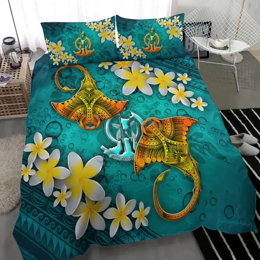 Vanuatu Polynesian Bedding Set - Manta Ray Ocean