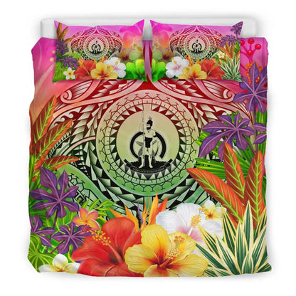 Vanuatu Polynesian Bedding Set - Manta Ray Tropical Flowers