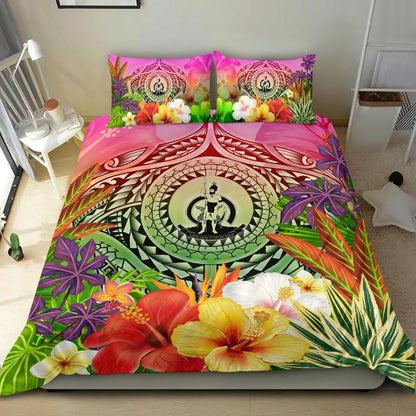 Vanuatu Polynesian Bedding Set - Manta Ray Tropical Flowers