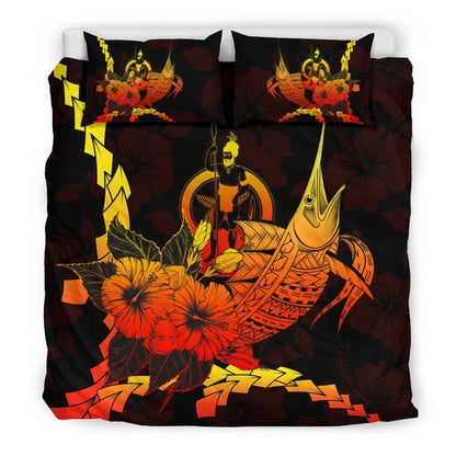 Vanuatu Polynesian Bedding Set - Swordfish With Hibiscus
