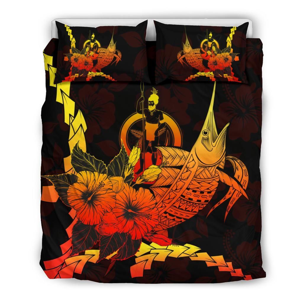 Vanuatu Polynesian Bedding Set - Swordfish With Hibiscus