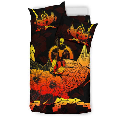 Vanuatu Polynesian Bedding Set - Swordfish With Hibiscus