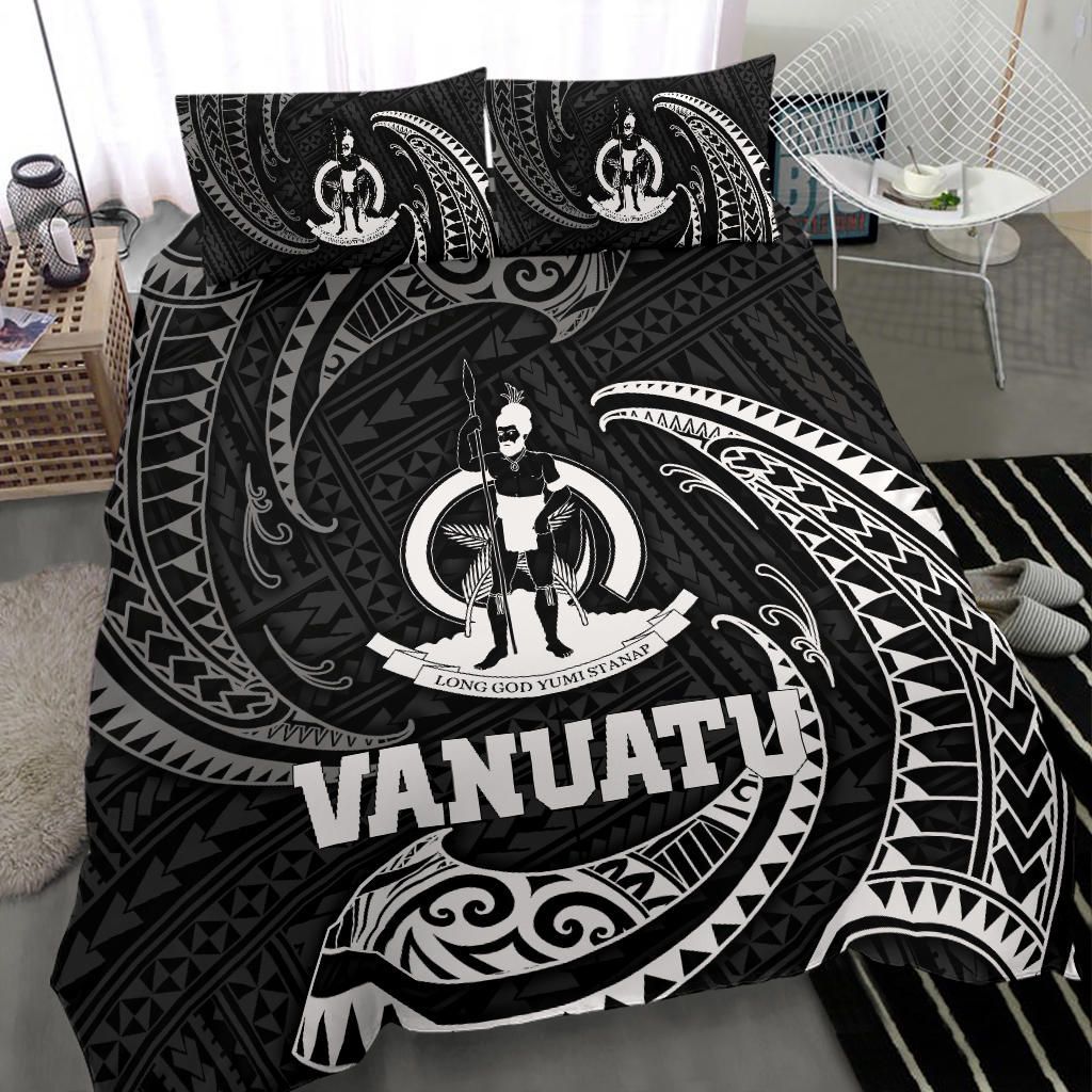 Vanuatu Polynesian Bedding Set - White Tribal Wave