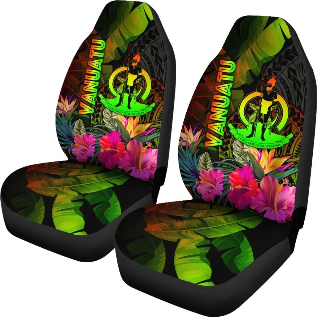 Vanuatu Polynesian Car Seat Covers -  Hibiscus and Banana Leaves