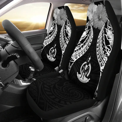 Vanuatu Polynesian Car Seat Covers Pride Seal And Hibiscus Black