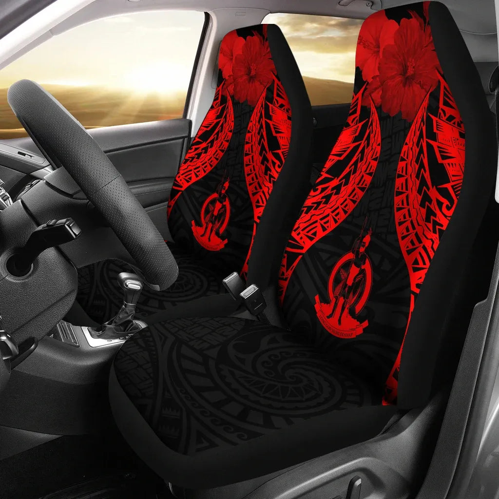 Vanuatu Polynesian Car Seat Covers Pride Seal And Hibiscus Red