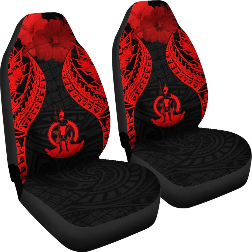 Vanuatu Polynesian Car Seat Covers Pride Seal And Hibiscus Red