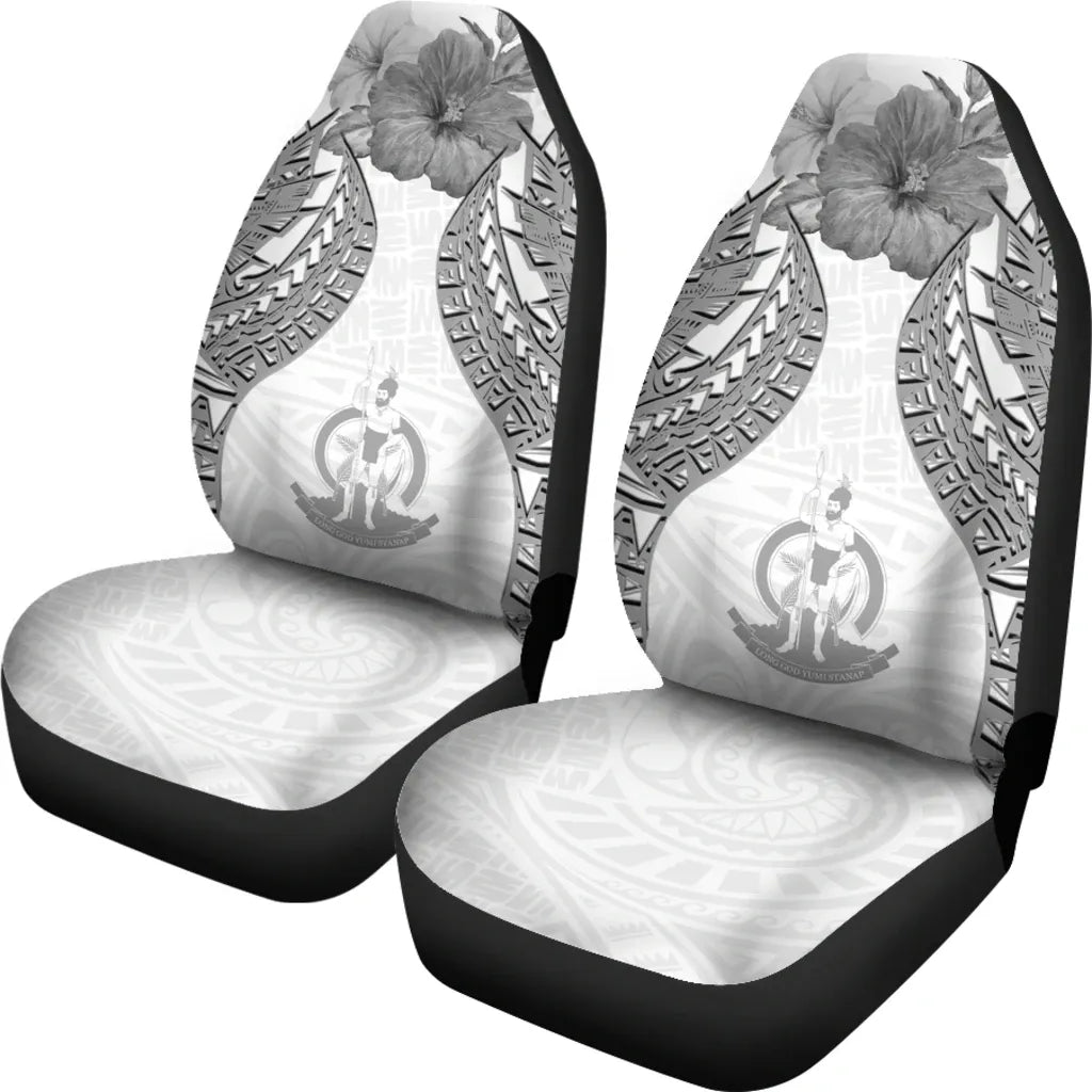 Vanuatu Polynesian Car Seat Covers Pride Seal And Hibiscus White