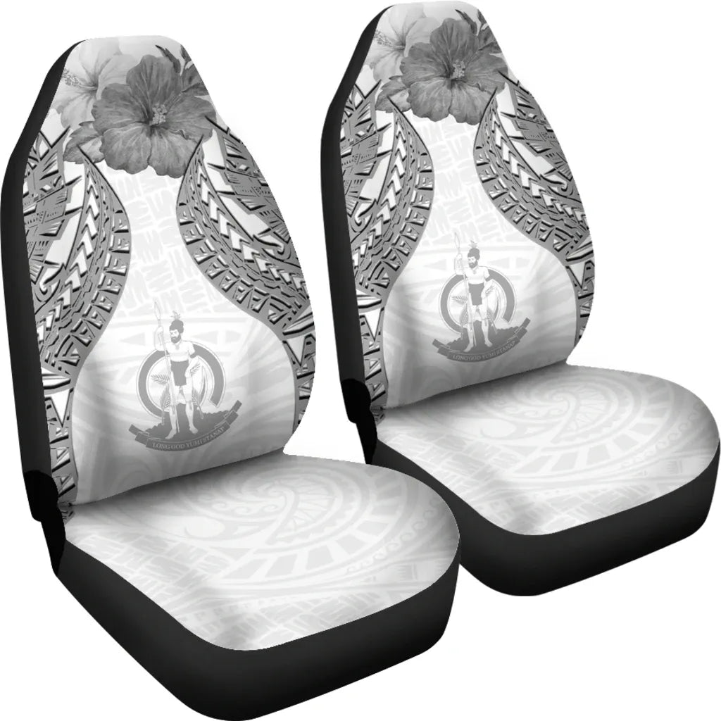 Vanuatu Polynesian Car Seat Covers Pride Seal And Hibiscus White
