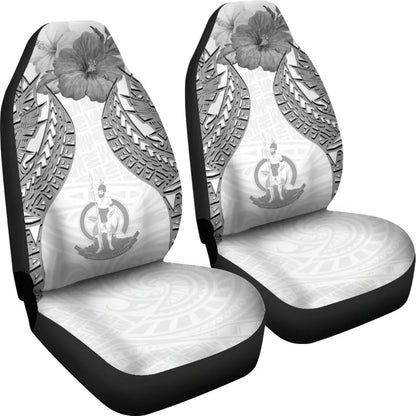 Vanuatu Polynesian Car Seat Covers Pride Seal And Hibiscus White