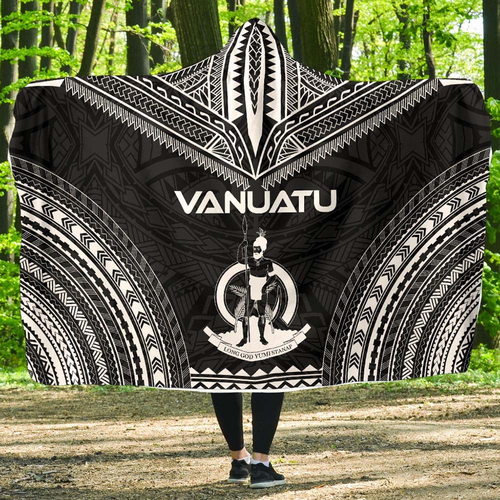 Vanuatu Polynesian Chief Hooded Blanket - Black Version