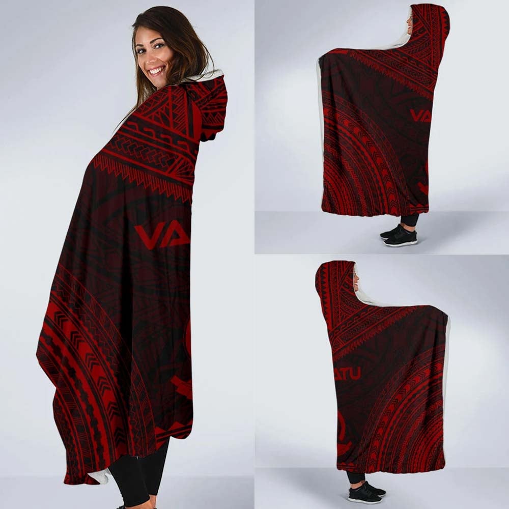 Vanuatu Polynesian Chief Hooded Blanket - Red Version