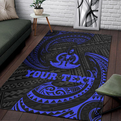 Vanuatu Polynesian Custom Personalised Area Rug - Blue Tribal Wave