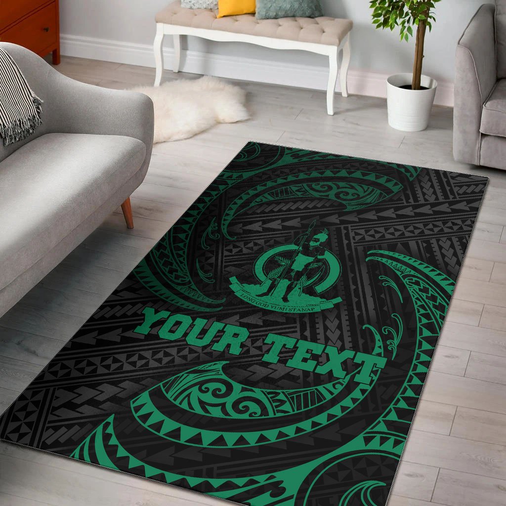 Vanuatu Polynesian Custom Personalised Area Rug - Green Tribal Wave