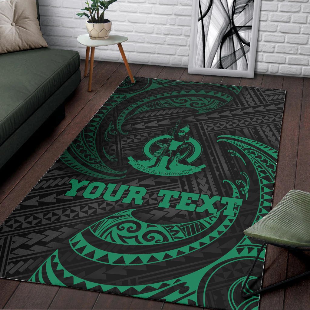 Vanuatu Polynesian Custom Personalised Area Rug - Green Tribal Wave