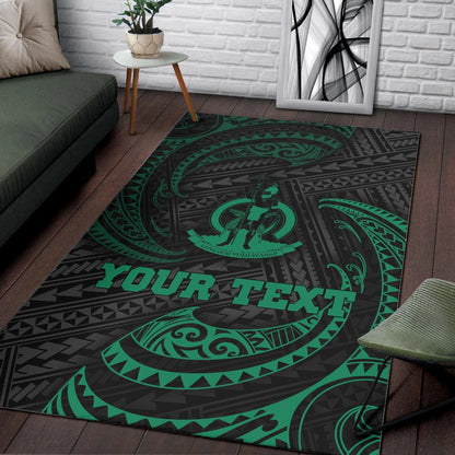 Vanuatu Polynesian Custom Personalised Area Rug - Green Tribal Wave