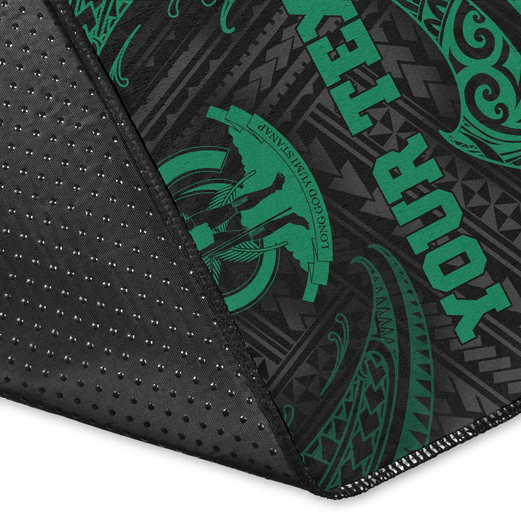 Vanuatu Polynesian Custom Personalised Area Rug - Green Tribal Wave