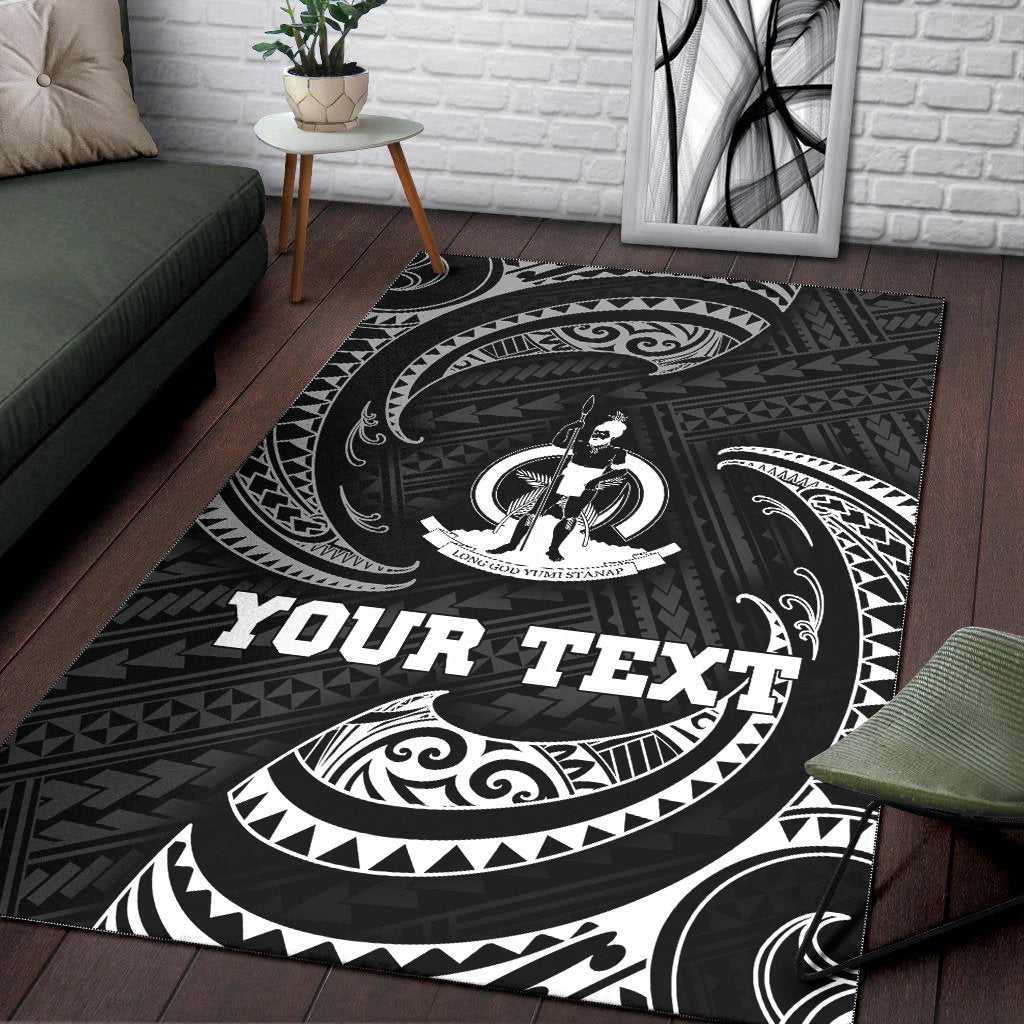 vanuatu Polynesian Custom Personalised Area Rug - White Tribal Wave