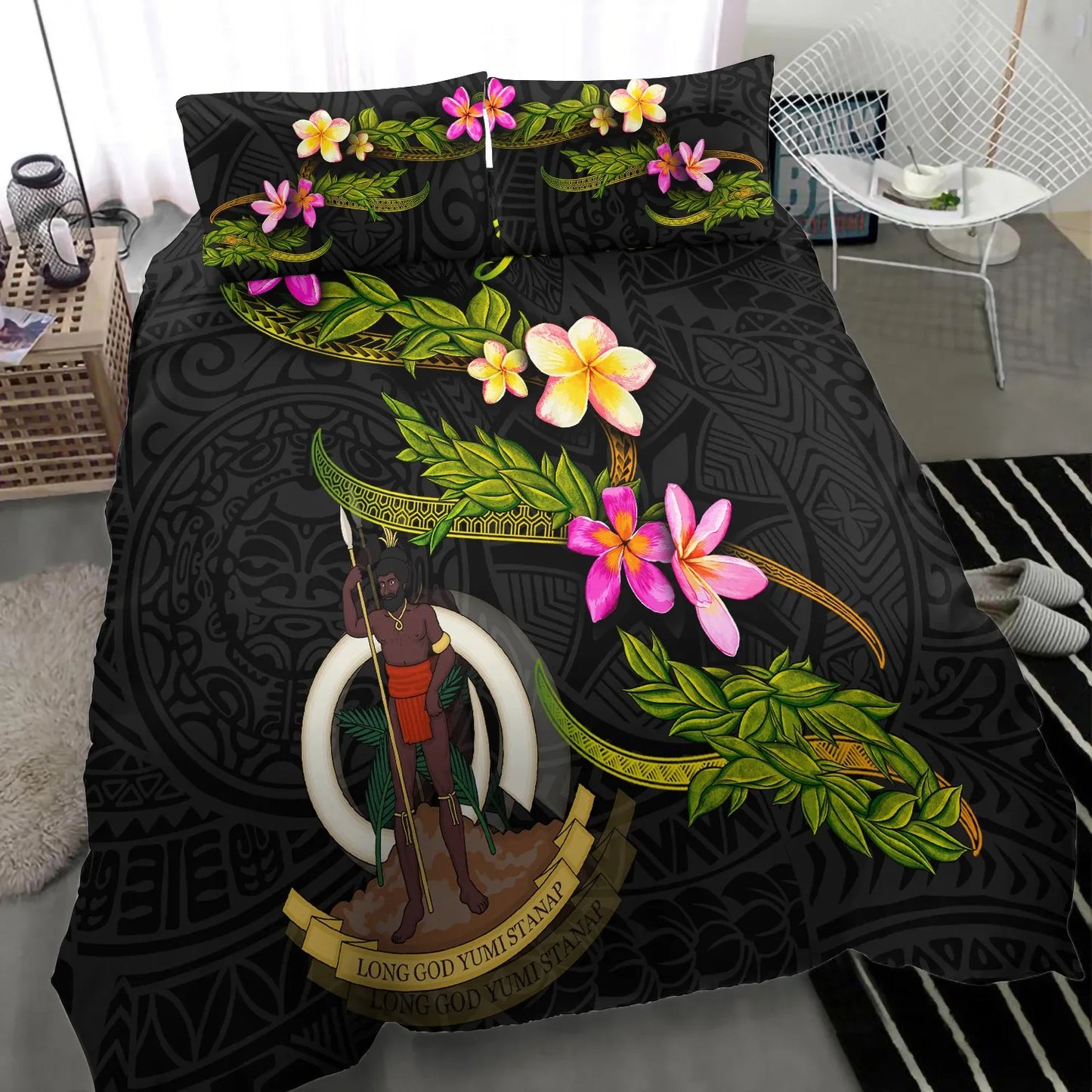 Vanuatu Polynesian Custom Personalised Bedding Set - Plumeria Tribal