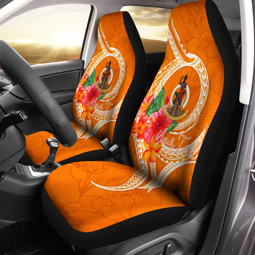 Vanuatu Polynesian Custom Personalised Car Seat Covers - Orange Floral With Seal