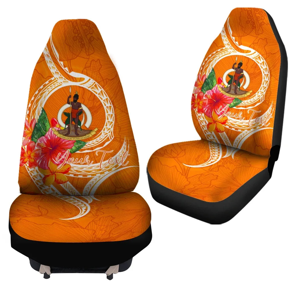Vanuatu Polynesian Custom Personalised Car Seat Covers - Orange Floral With Seal