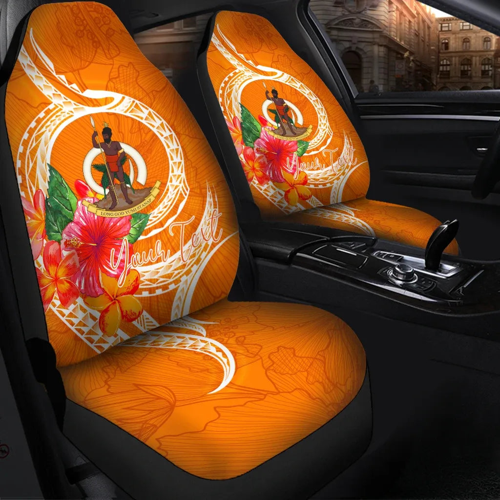 Vanuatu Polynesian Custom Personalised Car Seat Covers - Orange Floral With Seal