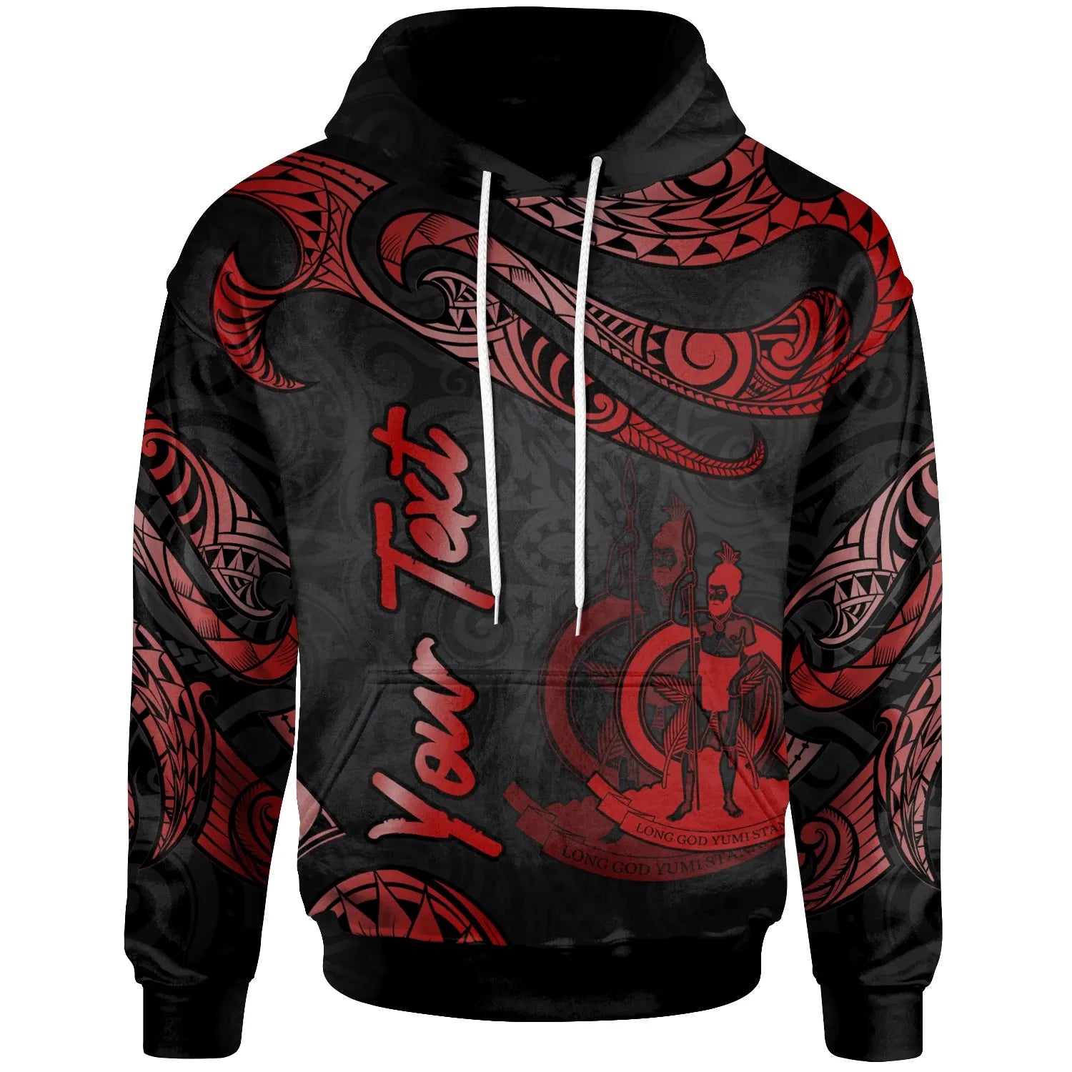 Vanuatu Polynesian Custom Personalised Hoodie - Poly Tattoo Red Version