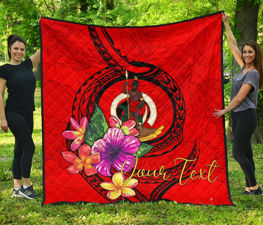 Vanuatu Polynesian Custom Personalised Premium Quilt - Floral With Seal Red