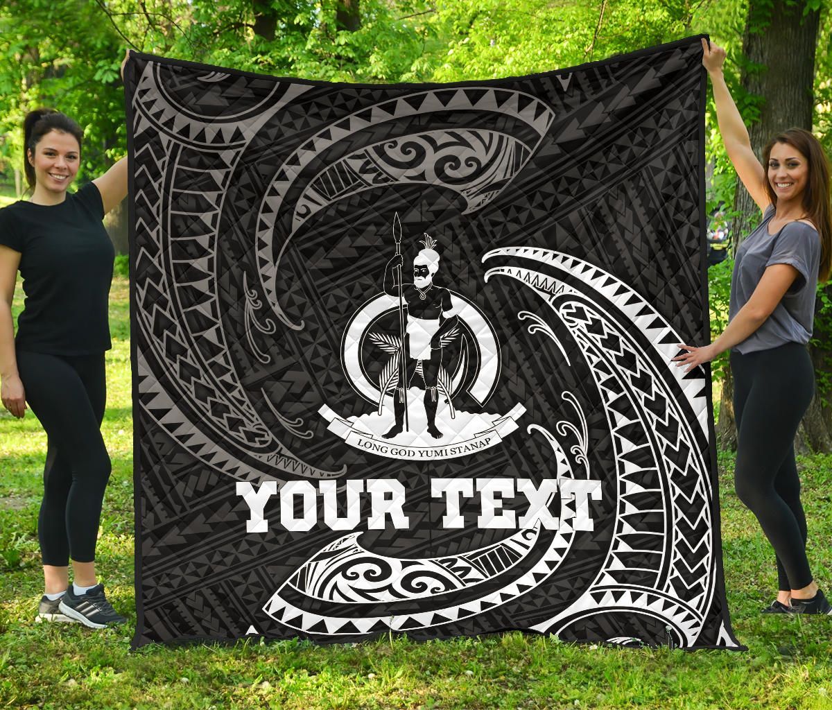Vanuatu Polynesian Custom Personalised Premium Quilt - White Tribal Wave