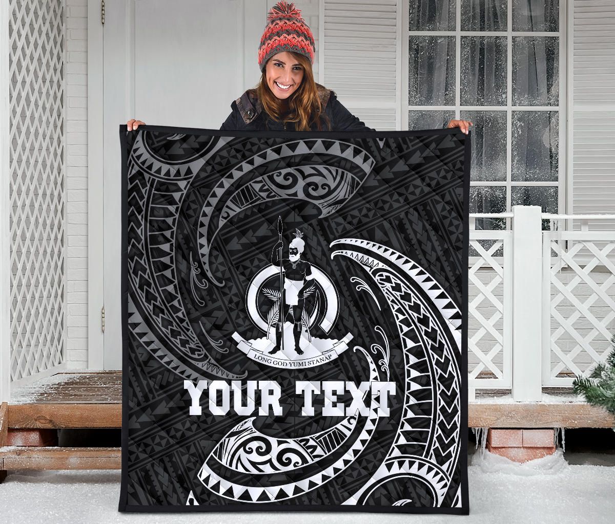 Vanuatu Polynesian Custom Personalised Premium Quilt - White Tribal Wave