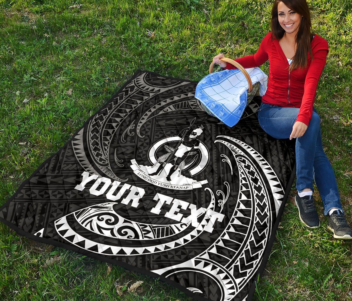 Vanuatu Polynesian Custom Personalised Premium Quilt - White Tribal Wave