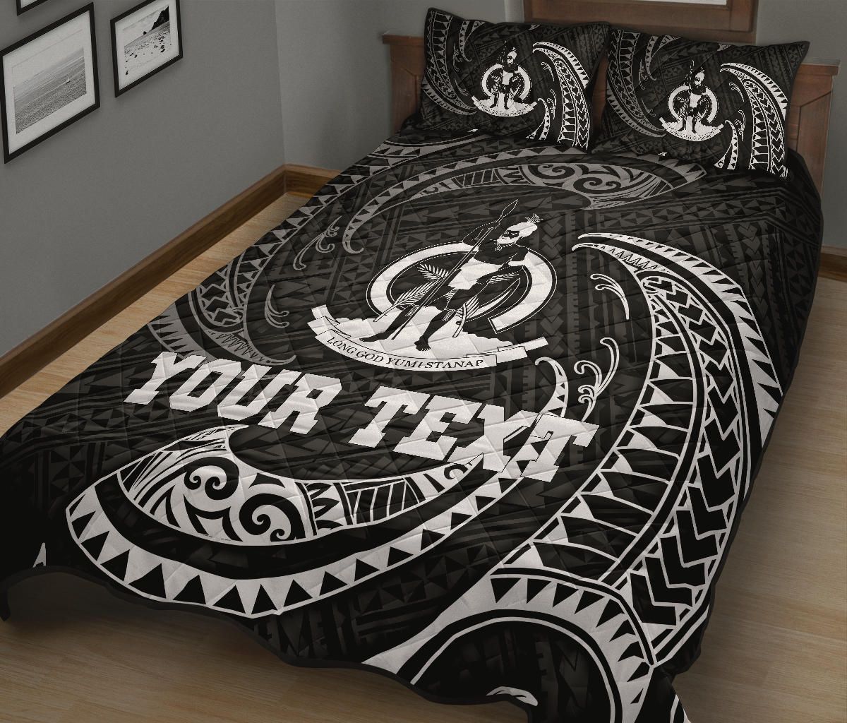 Vanuatu Polynesian Custom Personalised Quilt Bed Set - White Tribal Wave