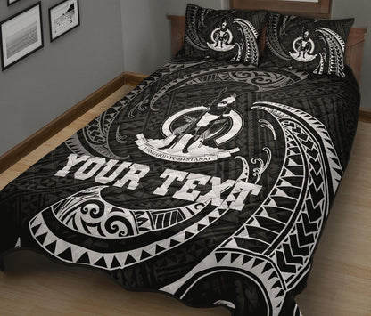 Vanuatu Polynesian Custom Personalised Quilt Bed Set - White Tribal Wave