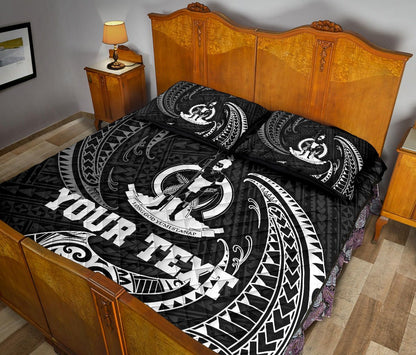 Vanuatu Polynesian Custom Personalised Quilt Bed Set - White Tribal Wave