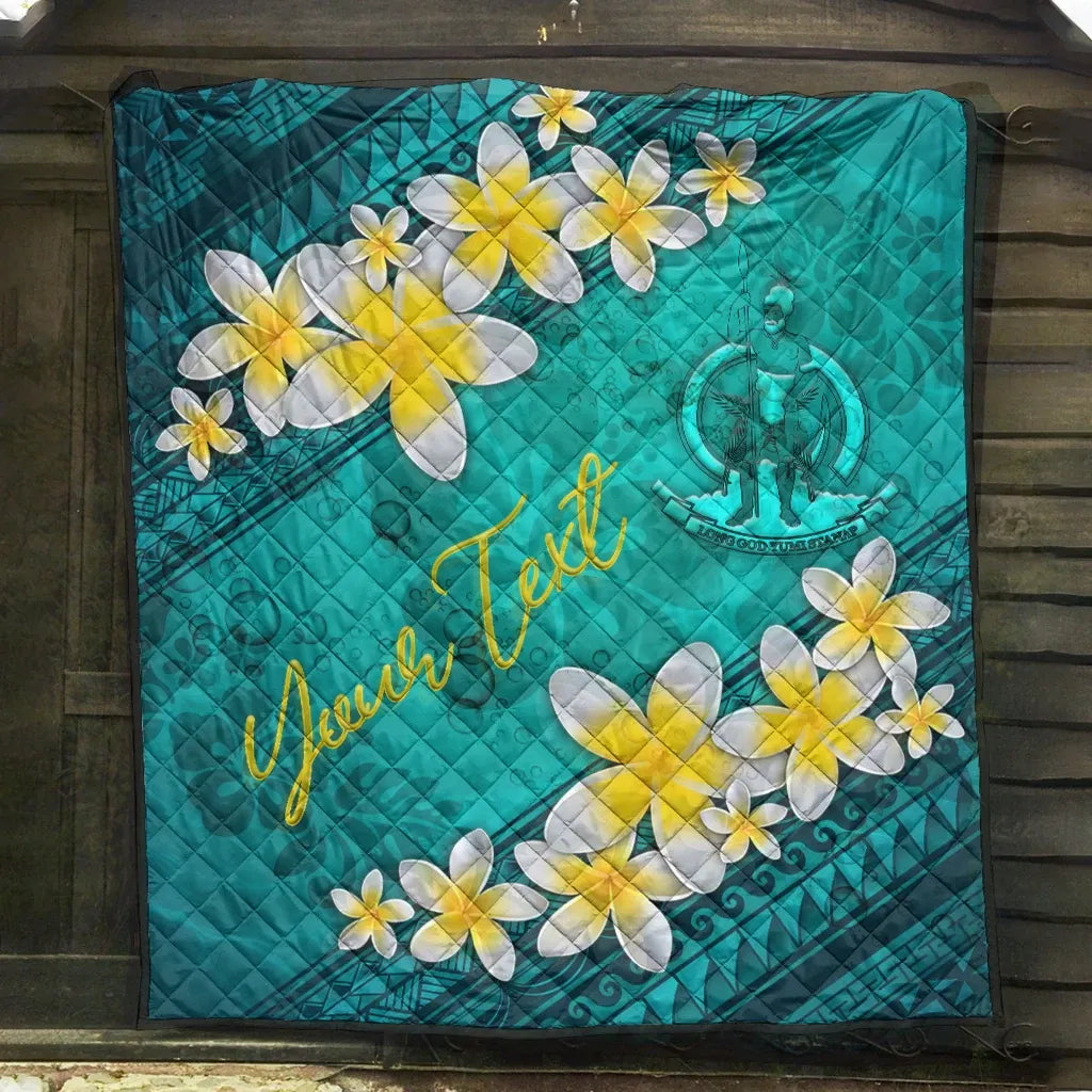 Vanuatu Polynesian Custom Personalised Quilt - Plumeria With Blue Ocean