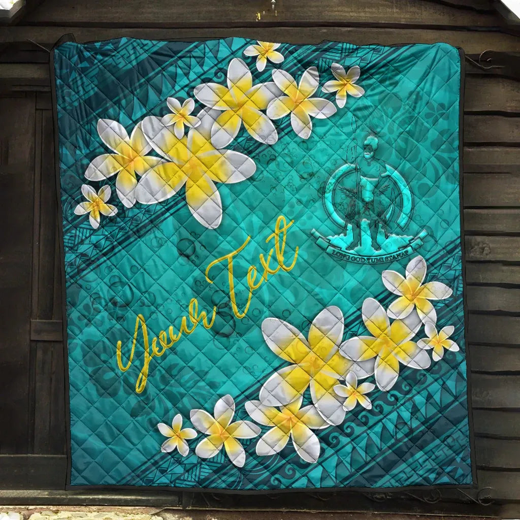 Vanuatu Polynesian Custom Personalised Quilt - Plumeria With Blue Ocean