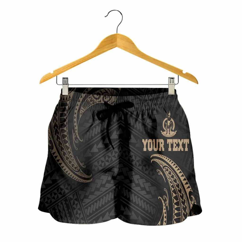 Vanuatu Polynesian Custom Personalised Women Shorts - Gold Tribal Wave