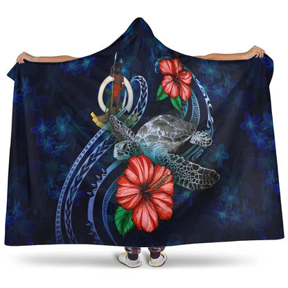 Vanuatu Polynesian Hooded Blanket - Blue Turtle Hibiscus