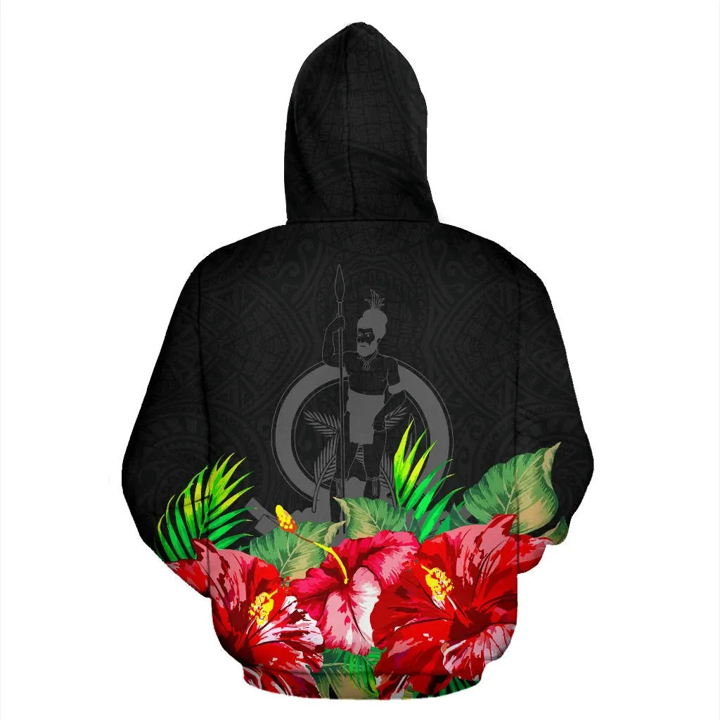 Vanuatu Polynesian Hoodie Black Hibiscus