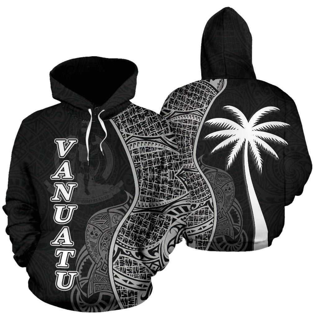 Vanuatu Polynesian Hoodie Coconut Tree Black